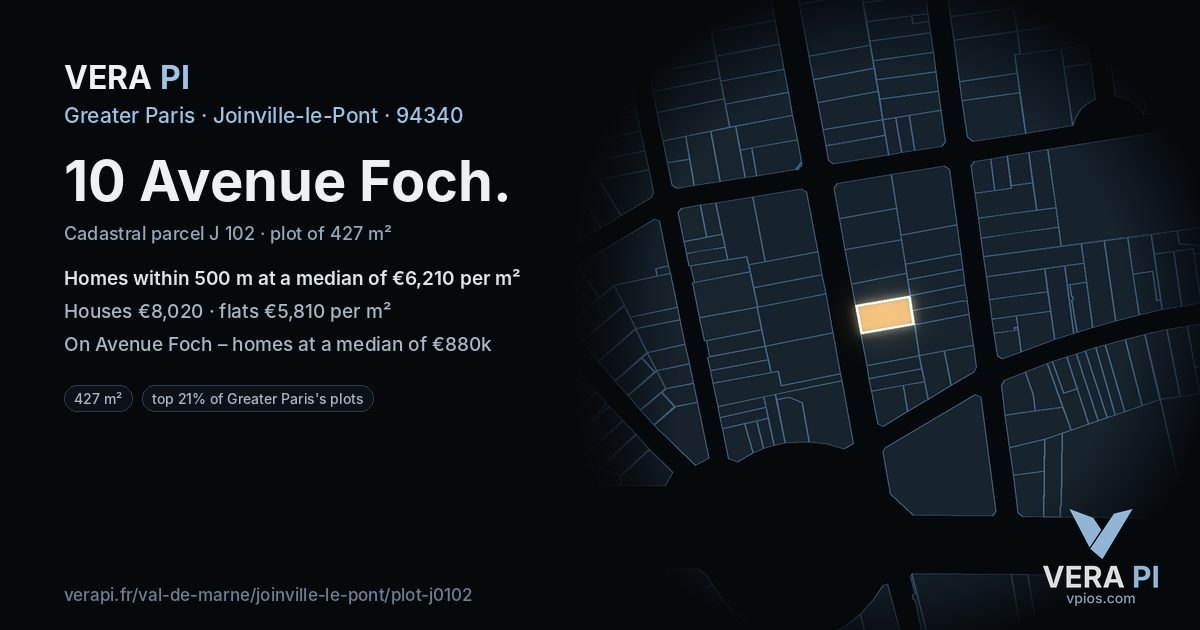 10 Avenue Foch, Joinville-le-Pont at night – the plot lit, the parcels around coloured by the prices near them