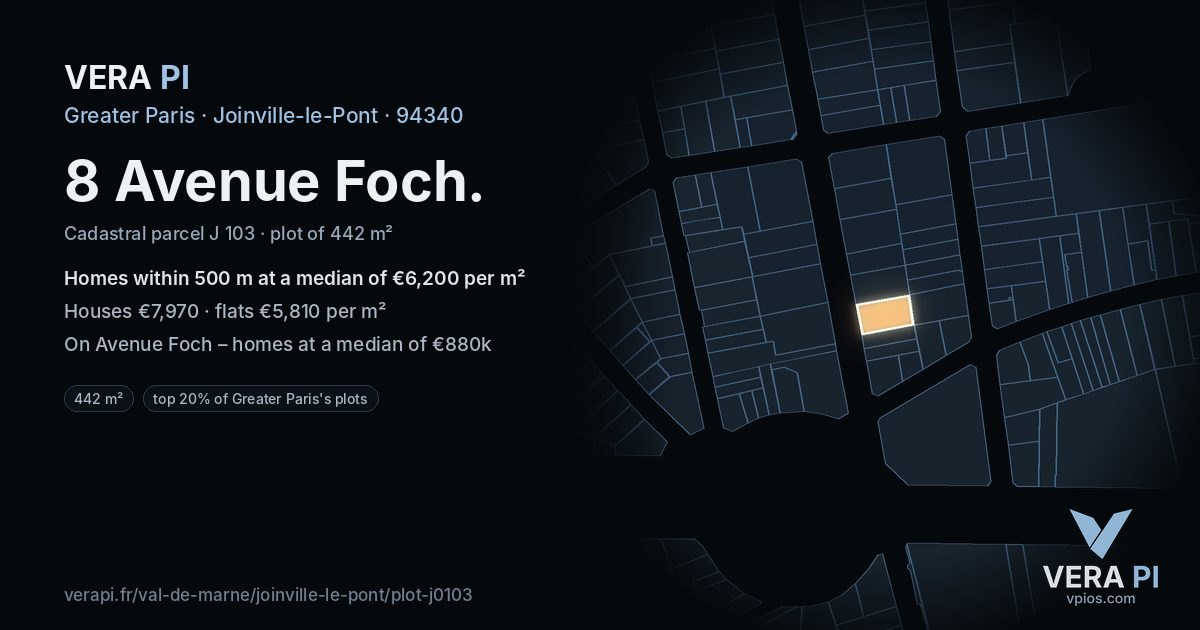 8 Avenue Foch, Joinville-le-Pont at night – the plot lit, the parcels around coloured by the prices near them