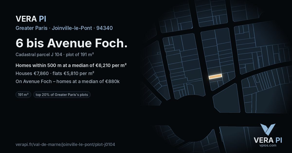 6 bis Avenue Foch, Joinville-le-Pont at night – the plot lit, the parcels around coloured by the prices near them
