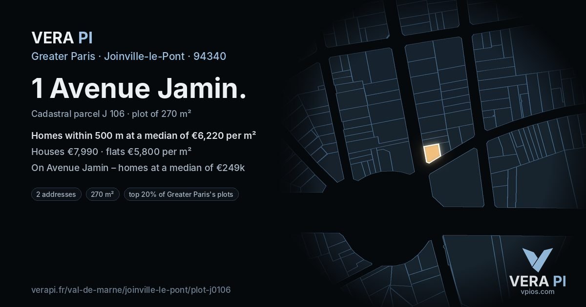 1 Avenue Jamin, Joinville-le-Pont at night – the plot lit, the parcels around coloured by the prices near them