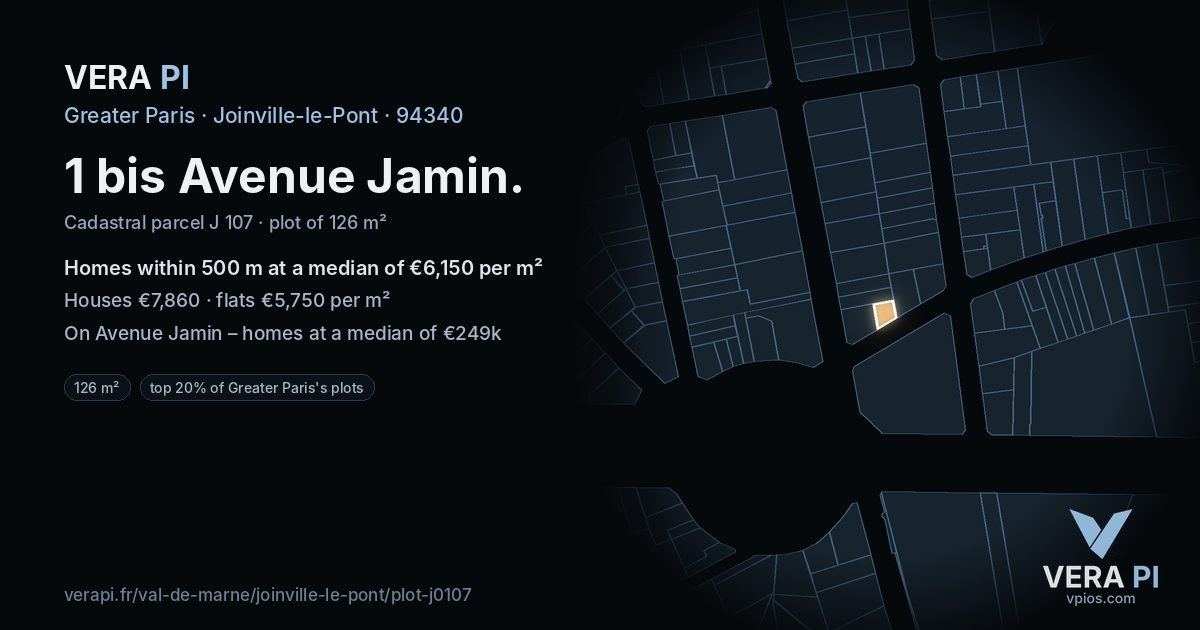 1 bis Avenue Jamin, Joinville-le-Pont at night – the plot lit, the parcels around coloured by the prices near them
