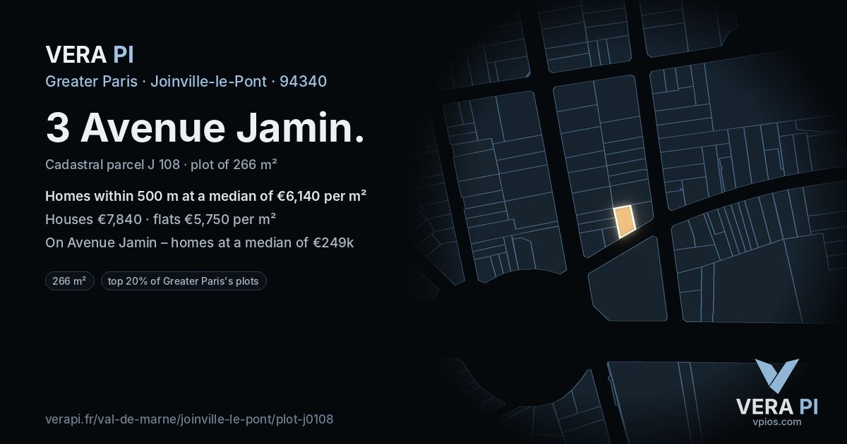 3 Avenue Jamin, Joinville-le-Pont at night – the plot lit, the parcels around coloured by the prices near them