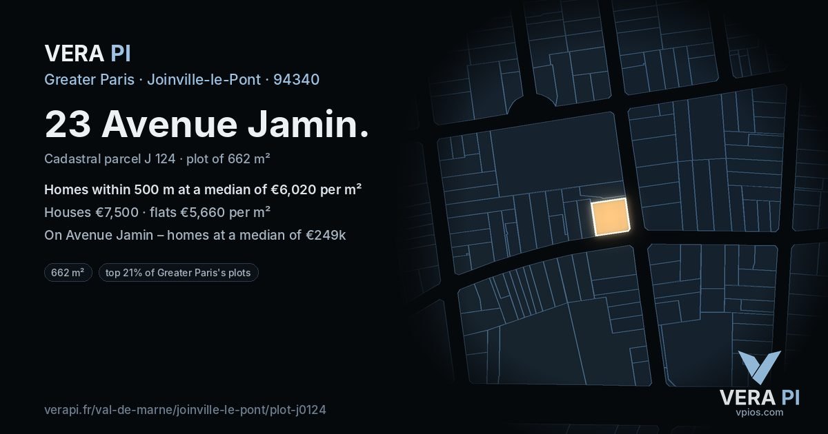 23 Avenue Jamin, Joinville-le-Pont at night – the plot lit, the parcels around coloured by the prices near them