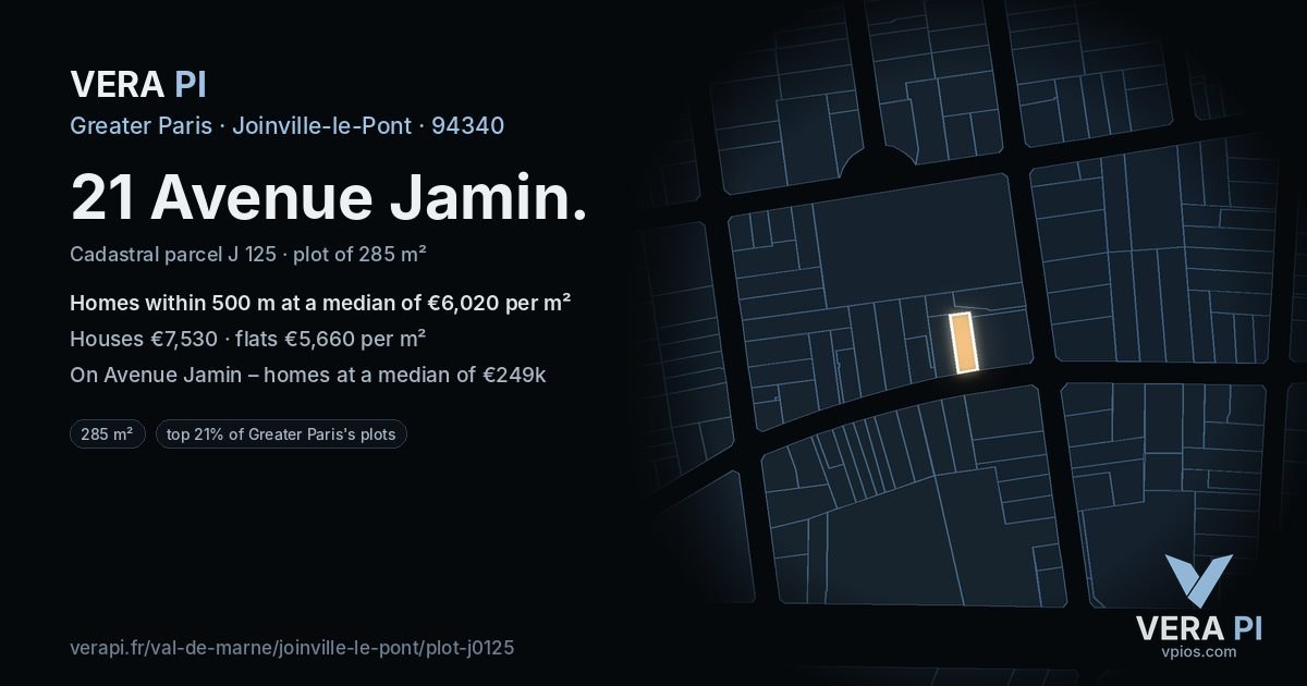 21 Avenue Jamin, Joinville-le-Pont at night – the plot lit, the parcels around coloured by the prices near them