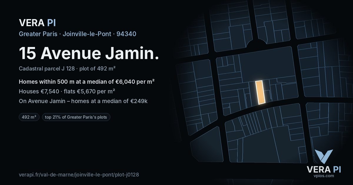 15 Avenue Jamin, Joinville-le-Pont at night – the plot lit, the parcels around coloured by the prices near them