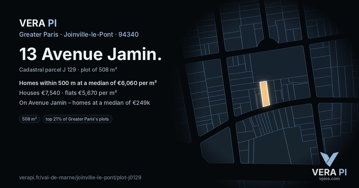 13 Avenue Jamin, Joinville-le-Pont at night – the plot lit, the parcels around coloured by the prices near them