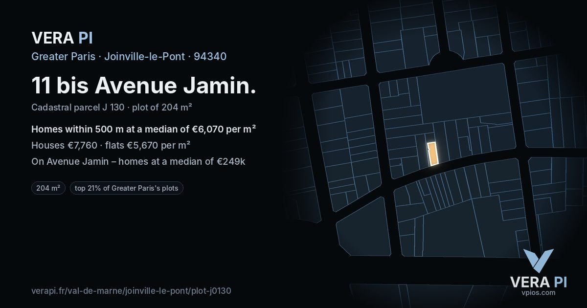 11 bis Avenue Jamin, Joinville-le-Pont at night – the plot lit, the parcels around coloured by the prices near them