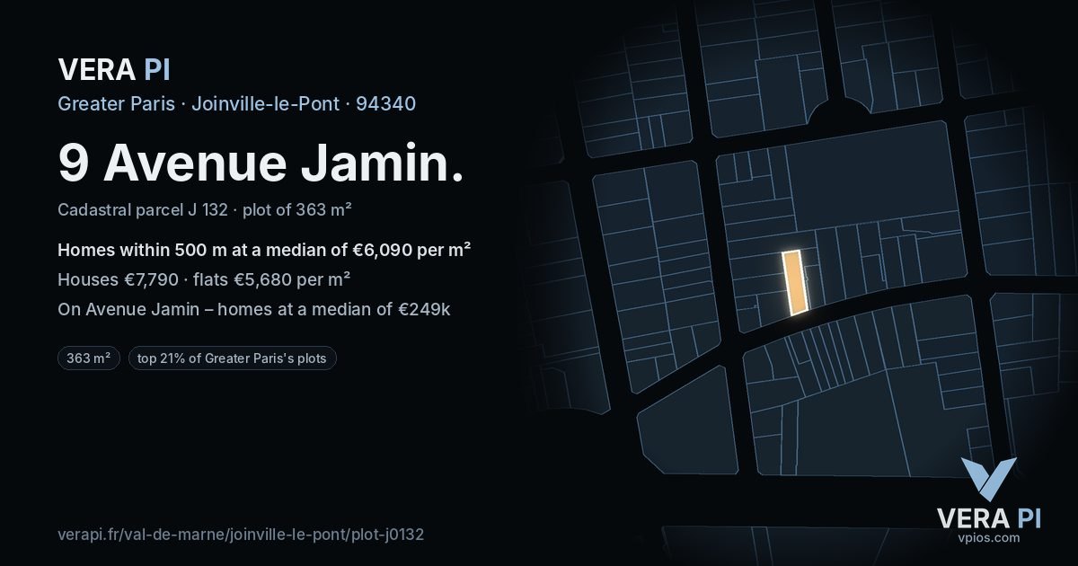 9 Avenue Jamin, Joinville-le-Pont at night – the plot lit, the parcels around coloured by the prices near them