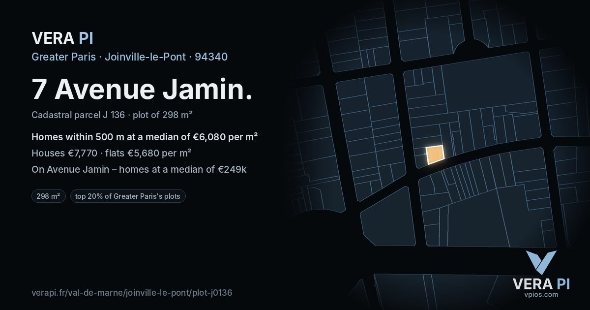 7 Avenue Jamin, Joinville-le-Pont at night – the plot lit, the parcels around coloured by the prices near them