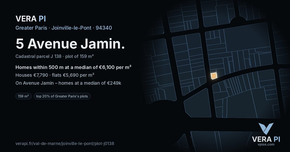 5 Avenue Jamin, Joinville-le-Pont at night – the plot lit, the parcels around coloured by the prices near them
