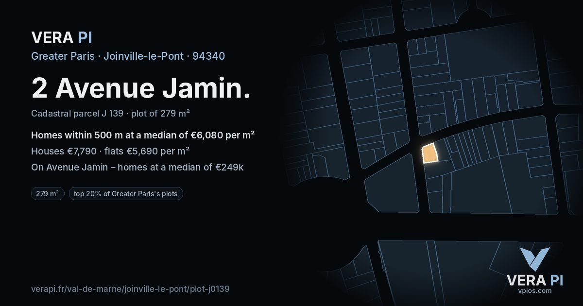 2 Avenue Jamin, Joinville-le-Pont at night – the plot lit, the parcels around coloured by the prices near them