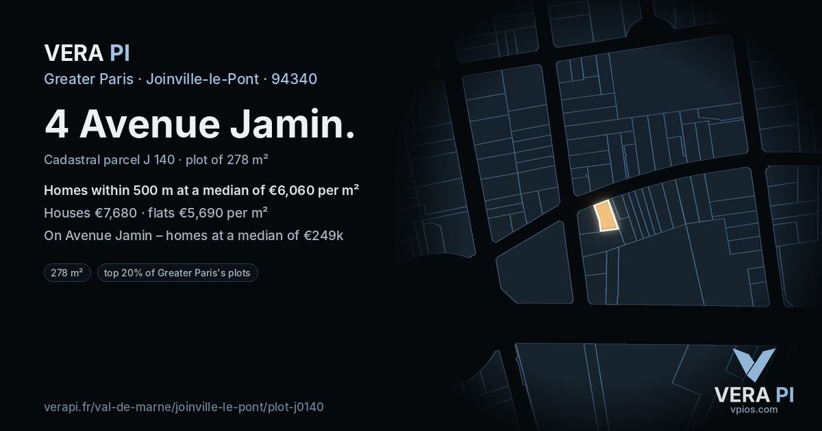 4 Avenue Jamin, Joinville-le-Pont at night – the plot lit, the parcels around coloured by the prices near them
