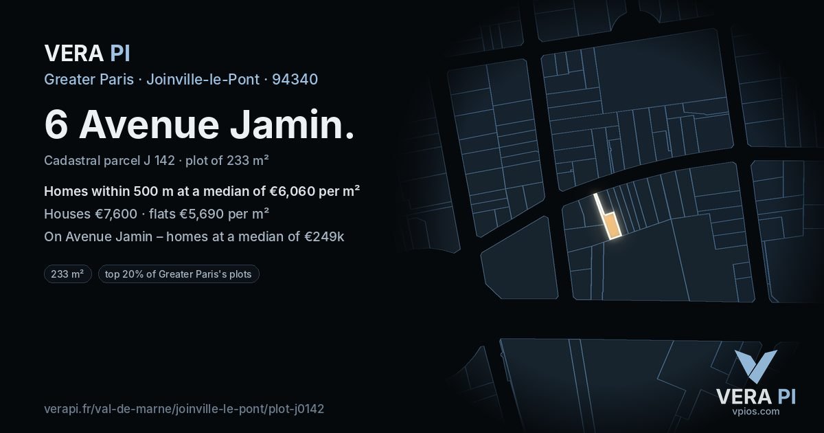 6 Avenue Jamin, Joinville-le-Pont at night – the plot lit, the parcels around coloured by the prices near them