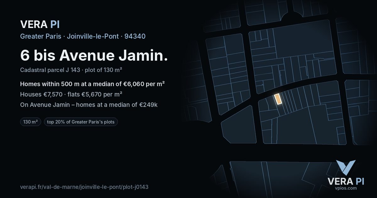 6 bis Avenue Jamin, Joinville-le-Pont at night – the plot lit, the parcels around coloured by the prices near them