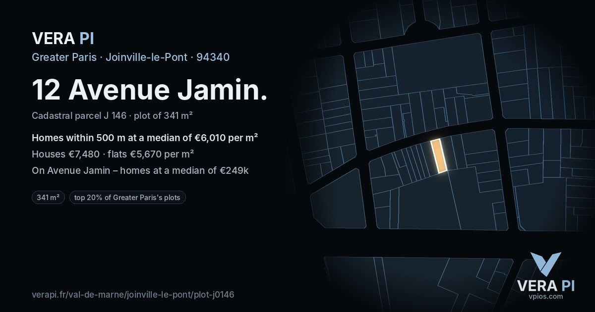 12 Avenue Jamin, Joinville-le-Pont at night – the plot lit, the parcels around coloured by the prices near them
