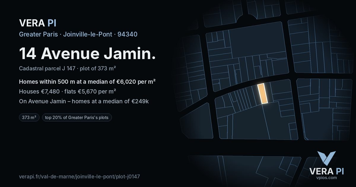 14 Avenue Jamin, Joinville-le-Pont at night – the plot lit, the parcels around coloured by the prices near them