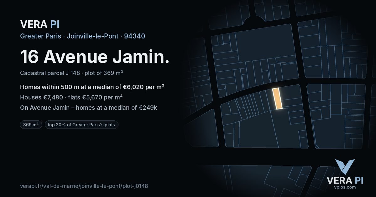 16 Avenue Jamin, Joinville-le-Pont at night – the plot lit, the parcels around coloured by the prices near them