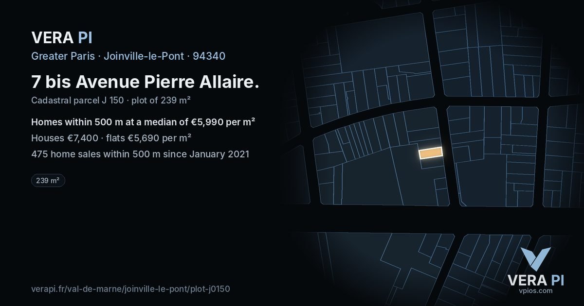 7 bis Avenue Pierre Allaire, Joinville-le-Pont at night – the plot lit, the parcels around coloured by the prices near them