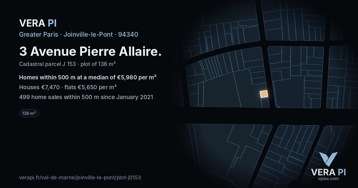 3 Avenue Pierre Allaire, Joinville-le-Pont at night – the plot lit, the parcels around coloured by the prices near them