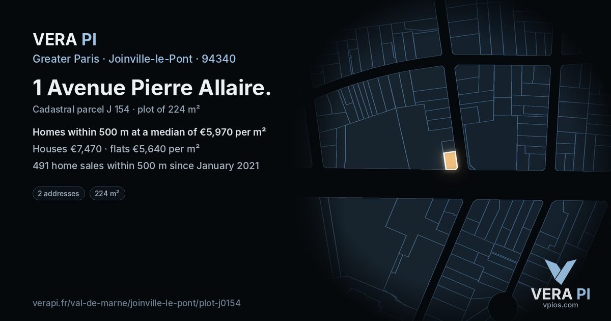 1 Avenue Pierre Allaire, Joinville-le-Pont at night – the plot lit, the parcels around coloured by the prices near them