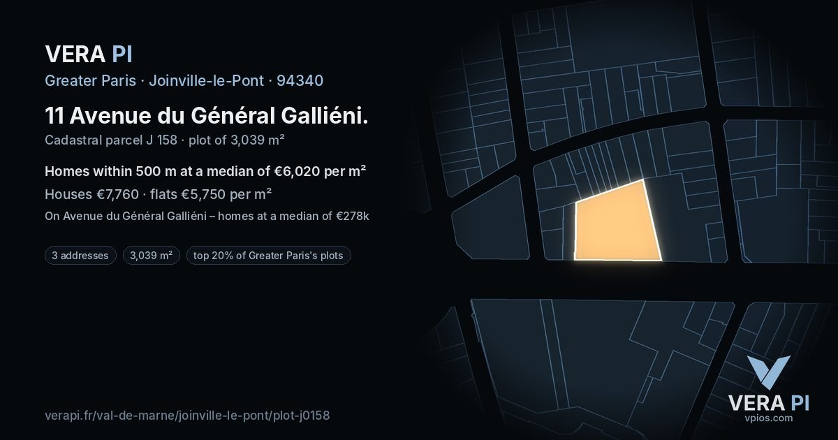 11 Avenue du Général Galliéni, Joinville-le-Pont at night – the plot lit, the parcels around coloured by the prices near them