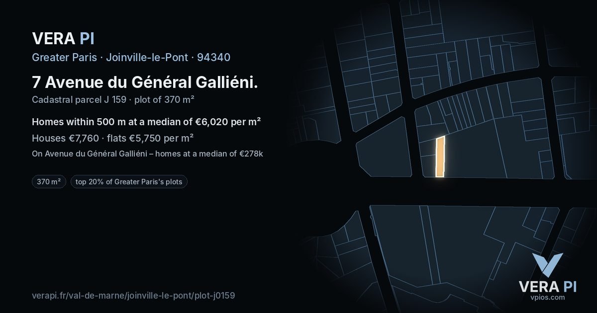 7 Avenue du Général Galliéni, Joinville-le-Pont at night – the plot lit, the parcels around coloured by the prices near them