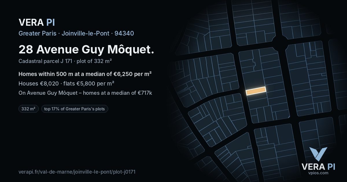 28 Avenue Guy Môquet, Joinville-le-Pont at night – the plot lit, the parcels around coloured by the prices near them