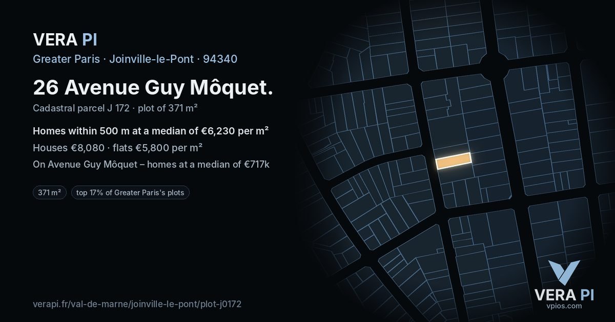 26 Avenue Guy Môquet, Joinville-le-Pont at night – the plot lit, the parcels around coloured by the prices near them