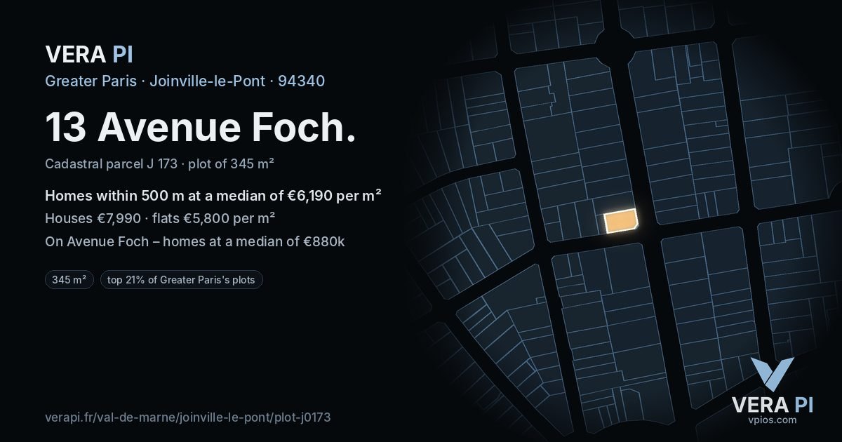 13 Avenue Foch, Joinville-le-Pont at night – the plot lit, the parcels around coloured by the prices near them