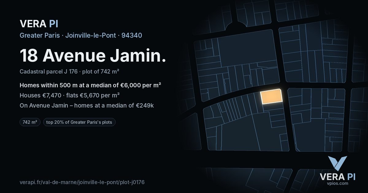 18 Avenue Jamin, Joinville-le-Pont at night – the plot lit, the parcels around coloured by the prices near them