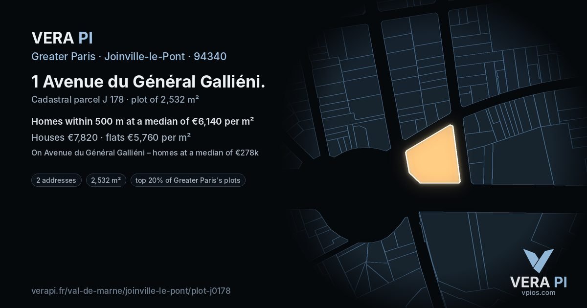 1 Avenue du Général Galliéni, Joinville-le-Pont at night – the plot lit, the parcels around coloured by the prices near them