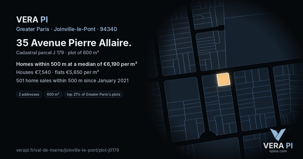35 Avenue Pierre Allaire, Joinville-le-Pont at night – the plot lit, the parcels around coloured by the prices near them