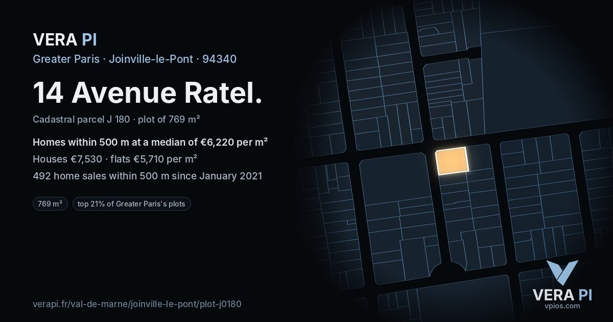 14 Avenue Ratel, Joinville-le-Pont at night – the plot lit, the parcels around coloured by the prices near them