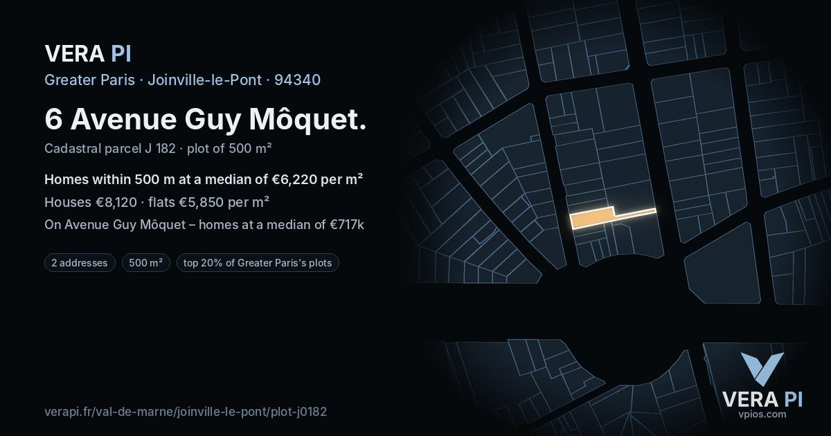 6 Avenue Guy Môquet, Joinville-le-Pont at night – the plot lit, the parcels around coloured by the prices near them