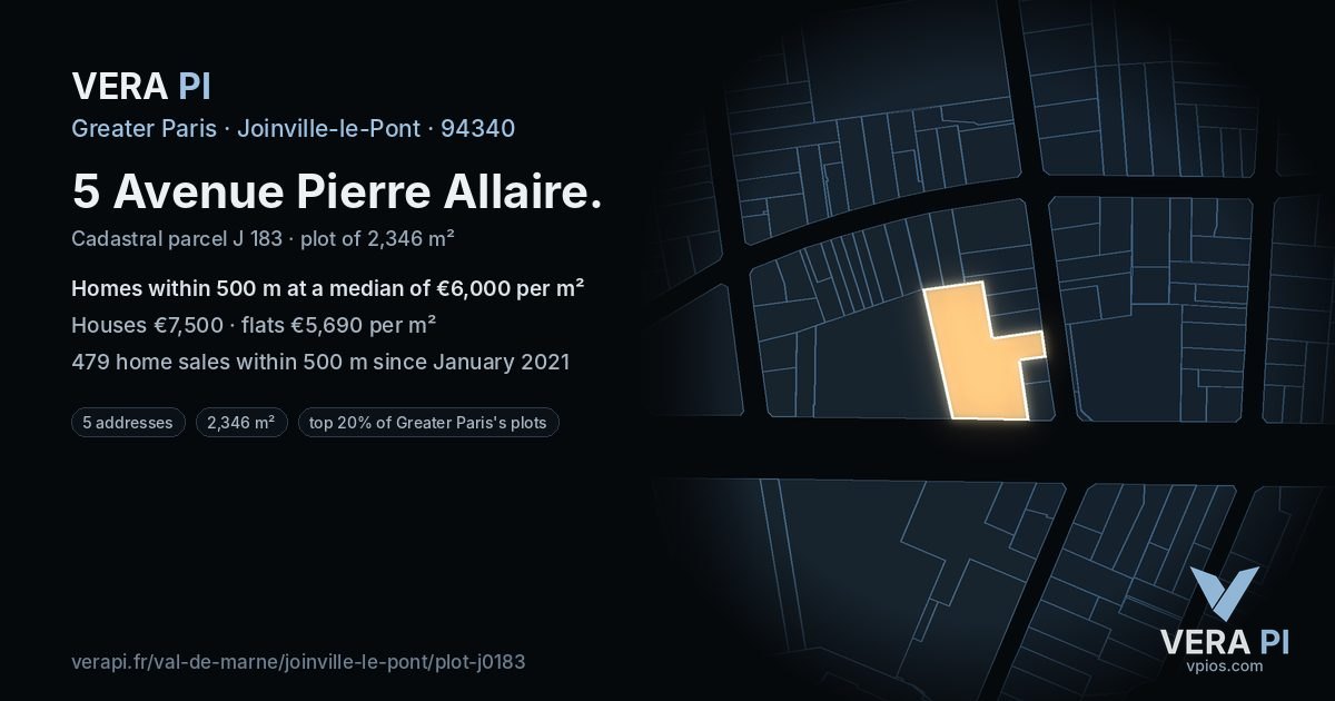 5 Avenue Pierre Allaire, Joinville-le-Pont at night – the plot lit, the parcels around coloured by the prices near them