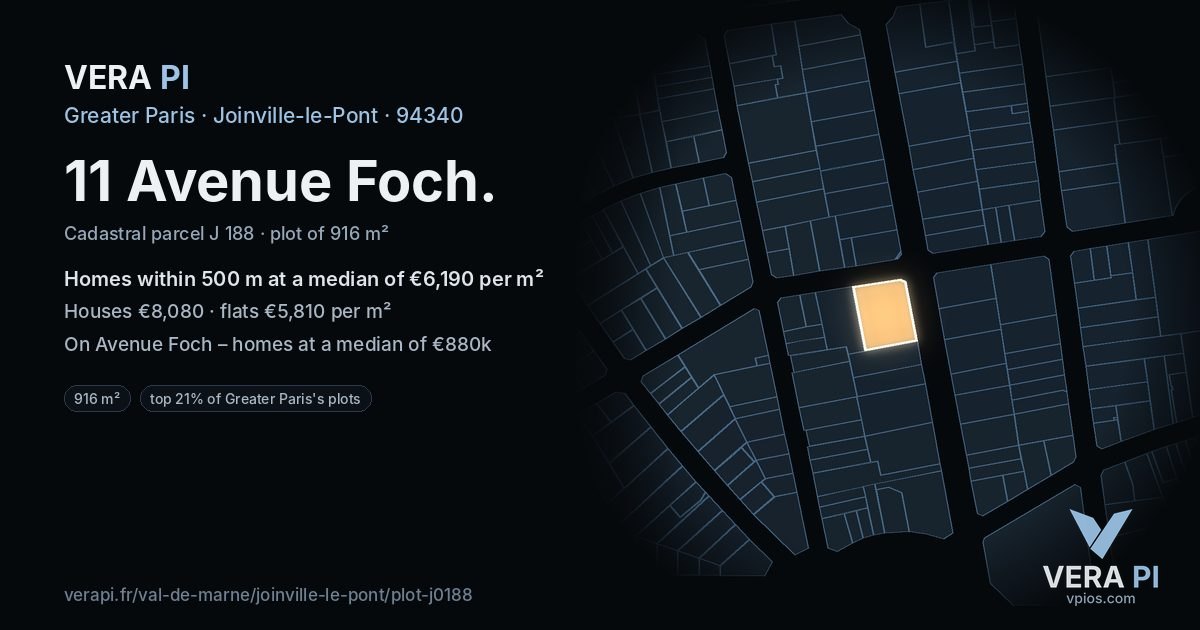 11 Avenue Foch, Joinville-le-Pont at night – the plot lit, the parcels around coloured by the prices near them