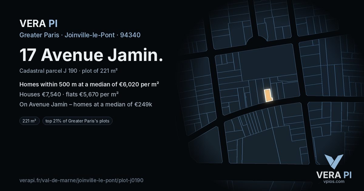 17 Avenue Jamin, Joinville-le-Pont at night – the plot lit, the parcels around coloured by the prices near them