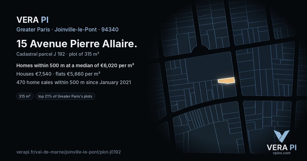 15 Avenue Pierre Allaire, Joinville-le-Pont at night – the plot lit, the parcels around coloured by the prices near them