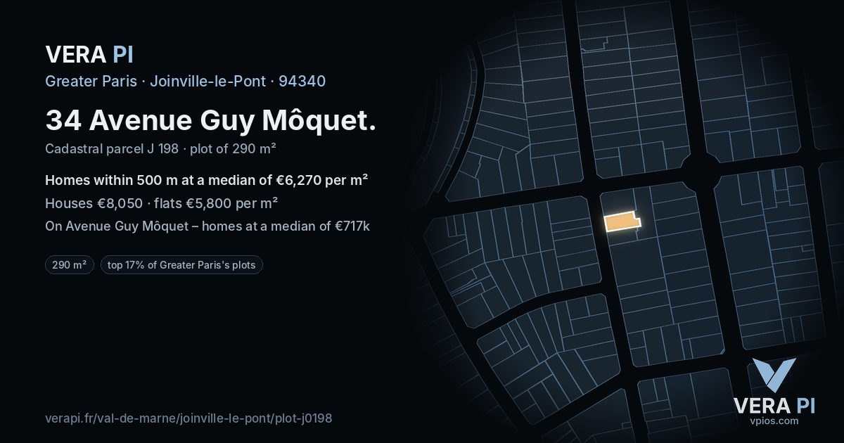 34 Avenue Guy Môquet, Joinville-le-Pont at night – the plot lit, the parcels around coloured by the prices near them