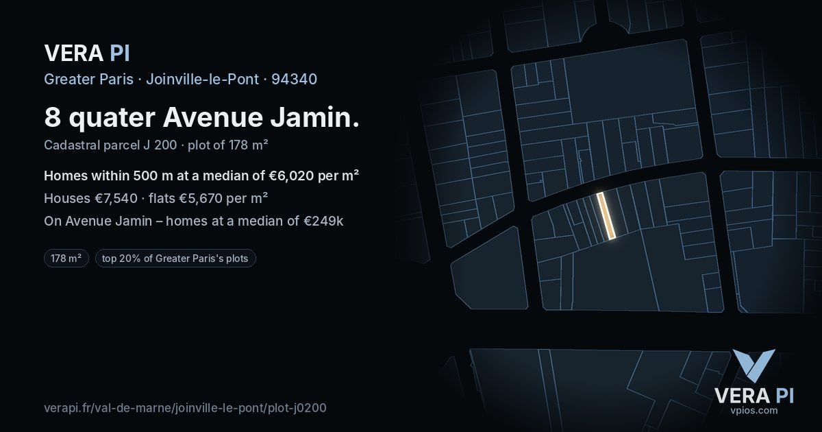 8 quater Avenue Jamin, Joinville-le-Pont at night – the plot lit, the parcels around coloured by the prices near them