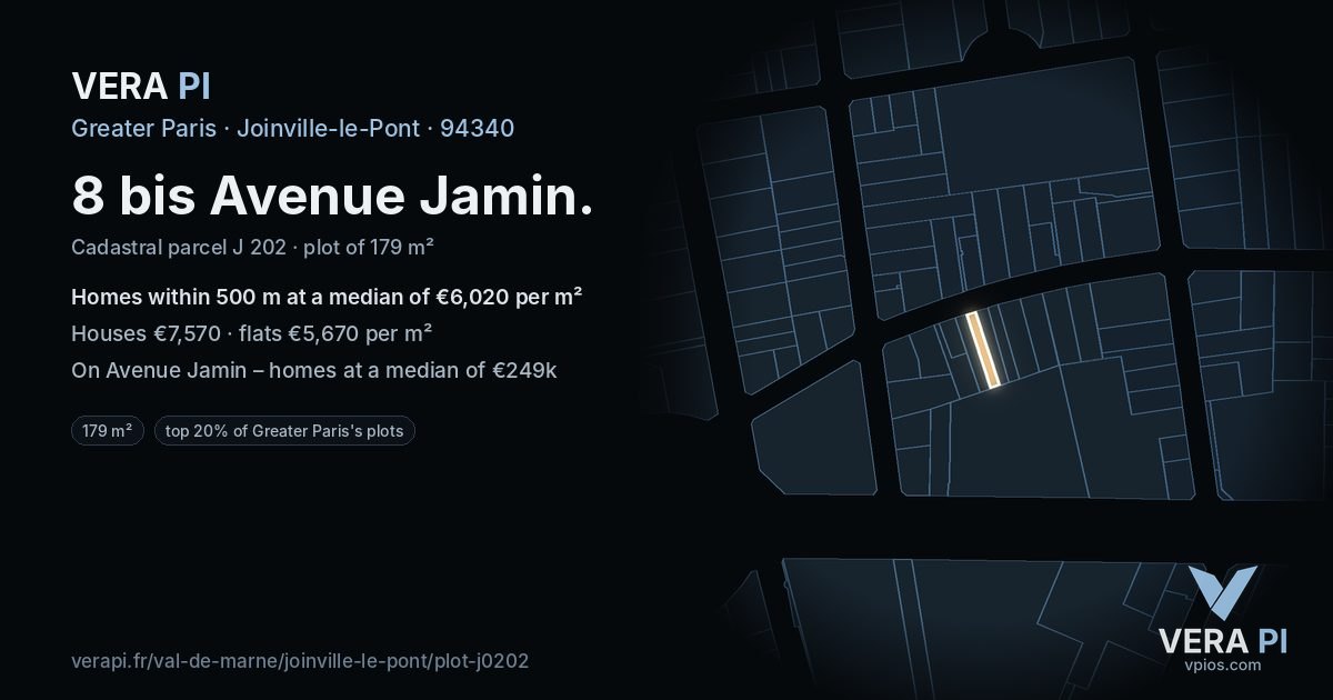 8 bis Avenue Jamin, Joinville-le-Pont at night – the plot lit, the parcels around coloured by the prices near them