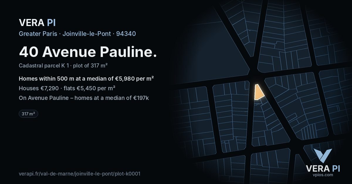 40 Avenue Pauline, Joinville-le-Pont at night – the plot lit, the parcels around coloured by the prices near them