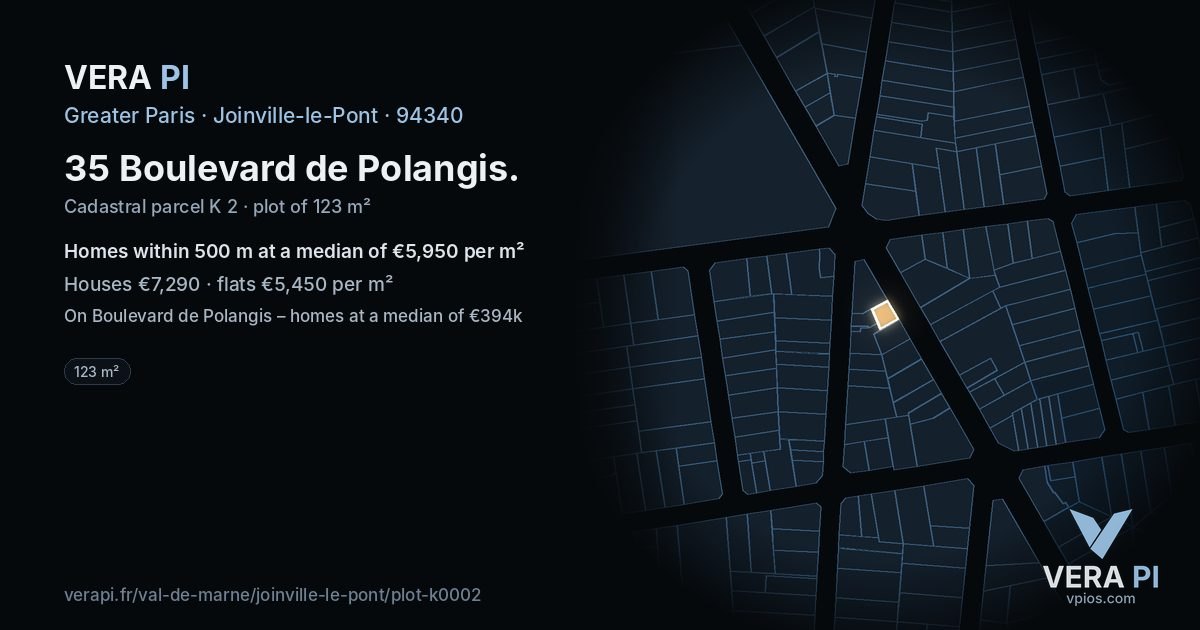 35 Boulevard de Polangis, Joinville-le-Pont at night – the plot lit, the parcels around coloured by the prices near them