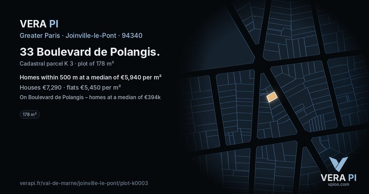 33 Boulevard de Polangis, Joinville-le-Pont at night – the plot lit, the parcels around coloured by the prices near them