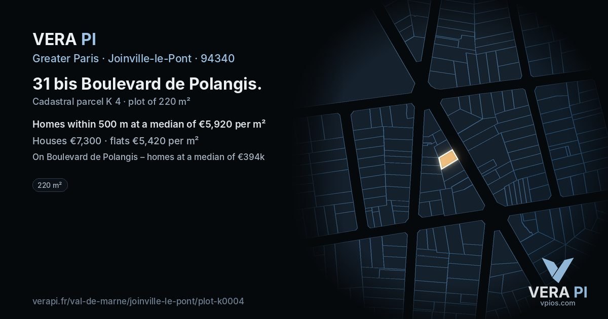 31 bis Boulevard de Polangis, Joinville-le-Pont at night – the plot lit, the parcels around coloured by the prices near them