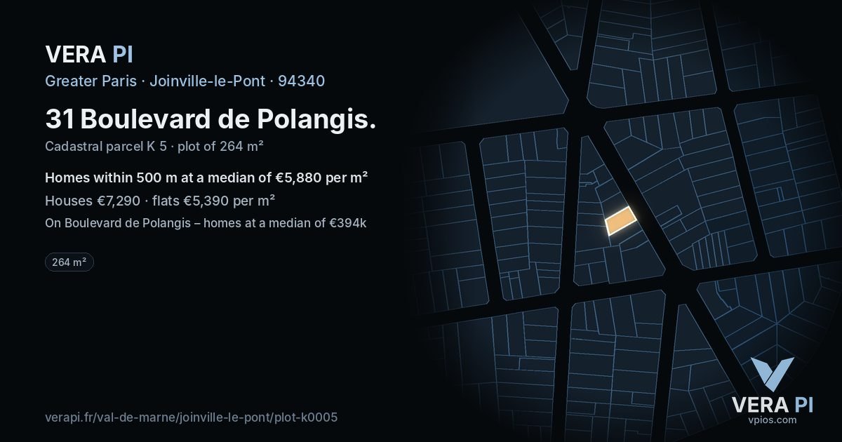 31 Boulevard de Polangis, Joinville-le-Pont at night – the plot lit, the parcels around coloured by the prices near them