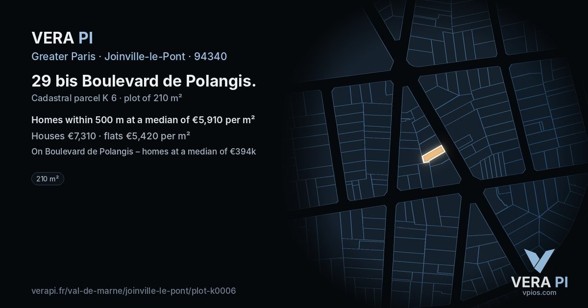 29 bis Boulevard de Polangis, Joinville-le-Pont at night – the plot lit, the parcels around coloured by the prices near them