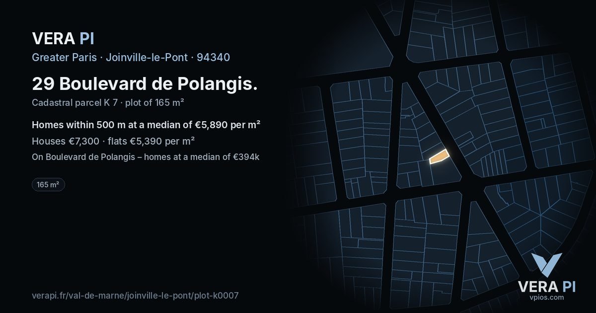 29 Boulevard de Polangis, Joinville-le-Pont at night – the plot lit, the parcels around coloured by the prices near them