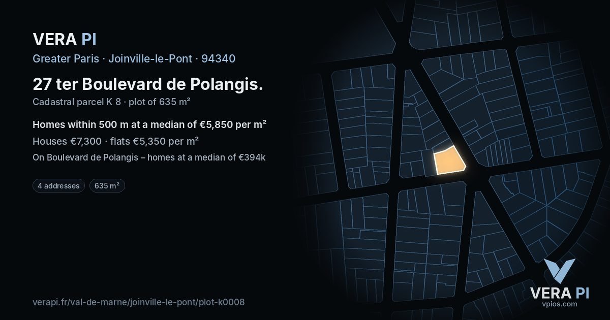 27 ter Boulevard de Polangis, Joinville-le-Pont at night – the plot lit, the parcels around coloured by the prices near them