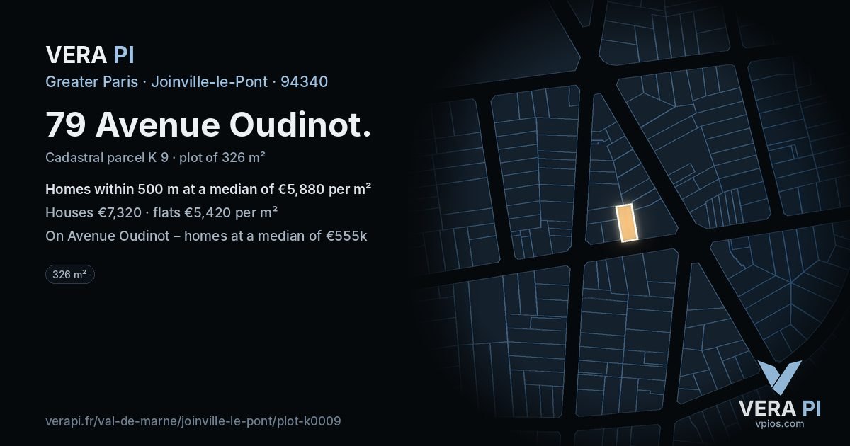 79 Avenue Oudinot, Joinville-le-Pont at night – the plot lit, the parcels around coloured by the prices near them